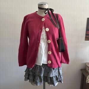 Pink wool big button cardigan